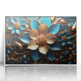 Glam Wall Art - Luxurious Blue and Gold 3D Floral Design for Modern Homes