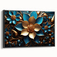 Glam Wall Art - Luxurious Blue and Gold 3D Floral Design for Modern Homes