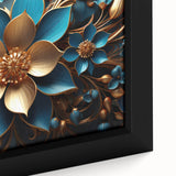 Glam Wall Art - Luxurious Blue and Gold 3D Floral Design for Modern Homes