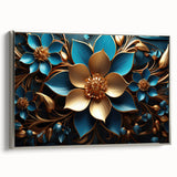 Glam Wall Art - Luxurious Blue and Gold 3D Floral Design for Modern Homes