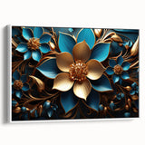 Glam Wall Art - Luxurious Blue and Gold 3D Floral Design for Modern Homes