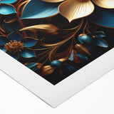 Glam Wall Art - Luxurious Blue and Gold 3D Floral Design for Modern Homes