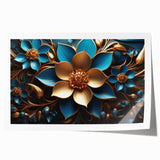 Glam Wall Art - Luxurious Blue and Gold 3D Floral Design for Modern Homes