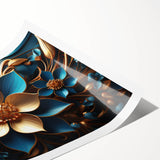 Glam Wall Art - Luxurious Blue and Gold 3D Floral Design for Modern Homes