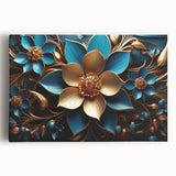 Glam Wall Art - Luxurious Blue and Gold 3D Floral Design for Modern Homes