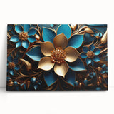 Glam Wall Art - Luxurious Blue and Gold 3D Floral Design for Modern Homes