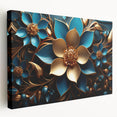 Glam Wall Art - Luxurious Blue and Gold 3D Floral Design for Modern Homes