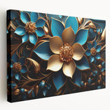 Glam Wall Art - Luxurious Blue and Gold 3D Floral Design for Modern Homes
