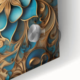 Glam Wall Art - Intricate Blue and Gold 3D Floral Design for Elegant Homes