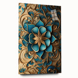 Glam Wall Art - Intricate Blue and Gold 3D Floral Design for Elegant Homes