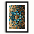 Glam Wall Art - Intricate Blue and Gold 3D Floral Design for Elegant Homes