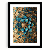 Glam Wall Art - Intricate Blue and Gold 3D Floral Design for Elegant Homes