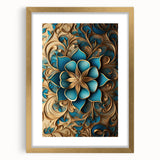 Glam Wall Art - Intricate Blue and Gold 3D Floral Design for Elegant Homes