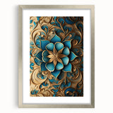 Glam Wall Art - Intricate Blue and Gold 3D Floral Design for Elegant Homes