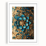 Glam Wall Art - Intricate Blue and Gold 3D Floral Design for Elegant Homes