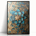 Glam Wall Art - Intricate Blue and Gold 3D Floral Design for Elegant Homes