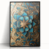 Glam Wall Art - Intricate Blue and Gold 3D Floral Design for Elegant Homes
