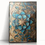 Glam Wall Art - Intricate Blue and Gold 3D Floral Design for Elegant Homes