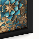 Glam Wall Art - Intricate Blue and Gold 3D Floral Design for Elegant Homes