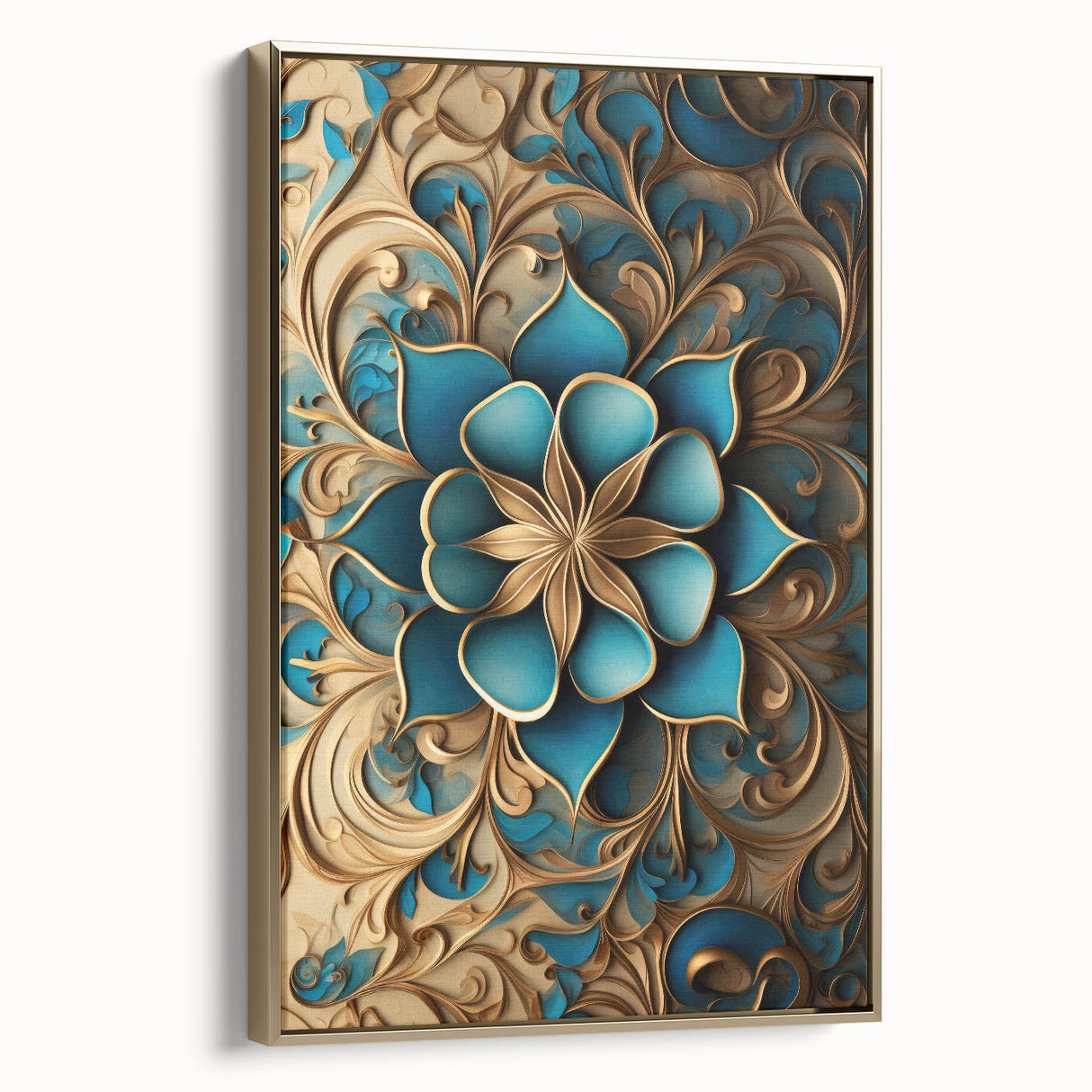 Glam Wall Art - Intricate Blue and Gold 3D Floral Design for Elegant Homes