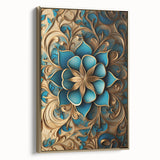 Glam Wall Art - Intricate Blue and Gold 3D Floral Design for Elegant Homes