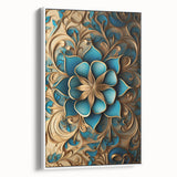 Glam Wall Art - Intricate Blue and Gold 3D Floral Design for Elegant Homes