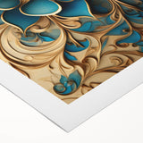Glam Wall Art - Intricate Blue and Gold 3D Floral Design for Elegant Homes