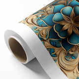 Glam Wall Art - Intricate Blue and Gold 3D Floral Design for Elegant Homes