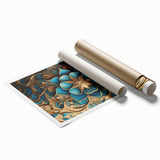 Glam Wall Art - Intricate Blue and Gold 3D Floral Design for Elegant Homes