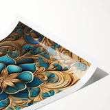 Glam Wall Art - Intricate Blue and Gold 3D Floral Design for Elegant Homes