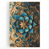 Glam Wall Art - Intricate Blue and Gold 3D Floral Design for Elegant Homes