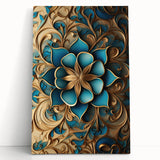 Glam Wall Art - Intricate Blue and Gold 3D Floral Design for Elegant Homes