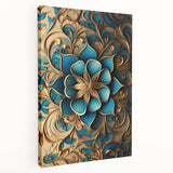 Glam Wall Art - Intricate Blue and Gold 3D Floral Design for Elegant Homes