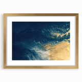 Glam Wall Art - Abstract Gold and Deep Blue Flowing Wave Design