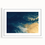 Glam Wall Art - Abstract Gold and Deep Blue Flowing Wave Design