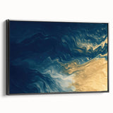 Glam Wall Art - Abstract Gold and Deep Blue Flowing Wave Design