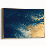 Glam Wall Art - Abstract Gold and Deep Blue Flowing Wave Design