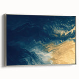 Glam Wall Art - Abstract Gold and Deep Blue Flowing Wave Design