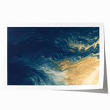 Glam Wall Art - Abstract Gold and Deep Blue Flowing Wave Design