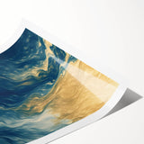 Glam Wall Art - Abstract Gold and Deep Blue Flowing Wave Design