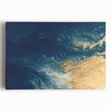 Glam Wall Art - Abstract Gold and Deep Blue Flowing Wave Design