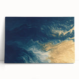 Glam Wall Art - Abstract Gold and Deep Blue Flowing Wave Design