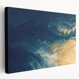 Glam Wall Art - Abstract Gold and Deep Blue Flowing Wave Design