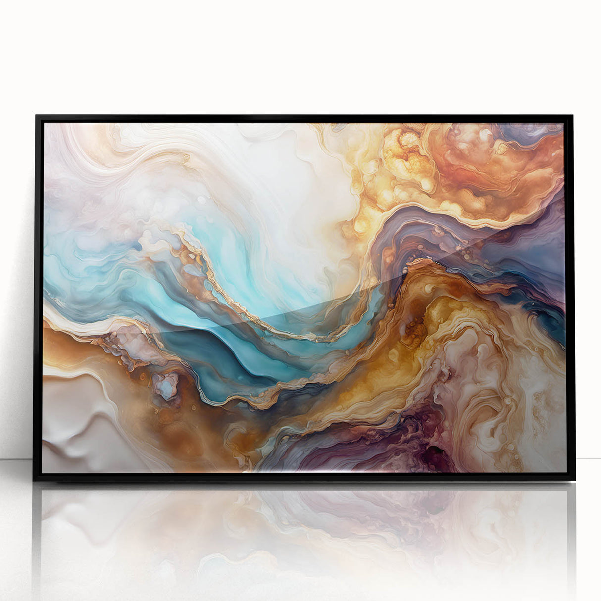Glam Wall Art - Multicolor Abstract Fluid Design with Gold Accents