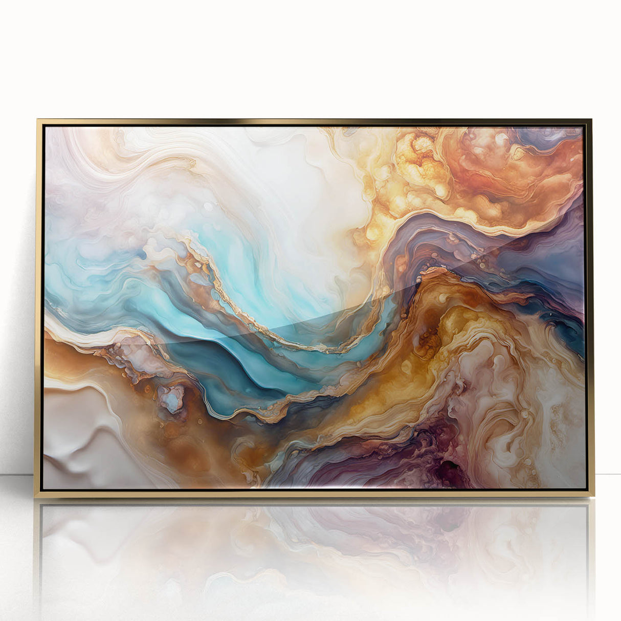 Glam Wall Art - Multicolor Abstract Fluid Design with Gold Accents