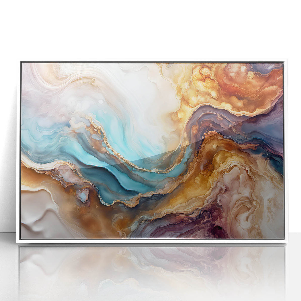 Glam Wall Art - Multicolor Abstract Fluid Design with Gold Accents
