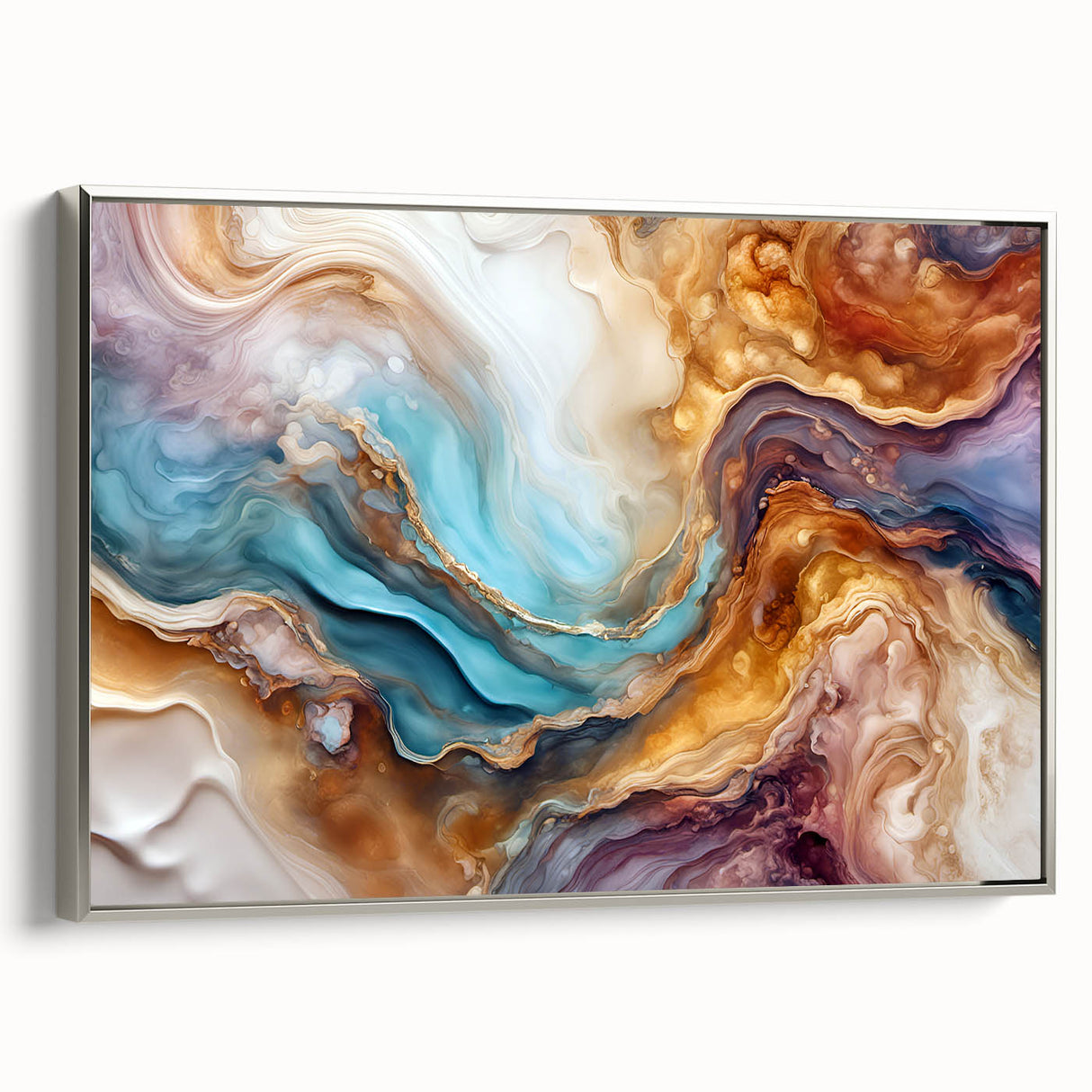 Glam Wall Art - Multicolor Abstract Fluid Design with Gold Accents