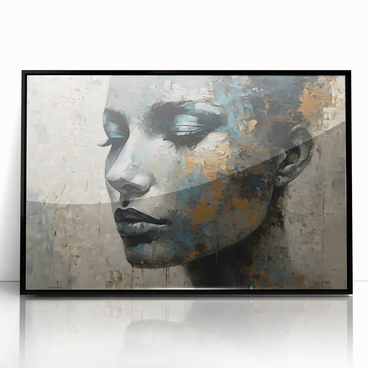 Glam Wall Art - Emotional Portrait with Gold and Blue Textures