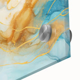 Abstract Glam Wall Art - Fluid Blue and Gold Accents on Canvas
