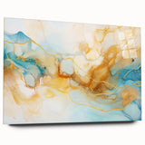 Abstract Glam Wall Art - Fluid Blue and Gold Accents on Canvas